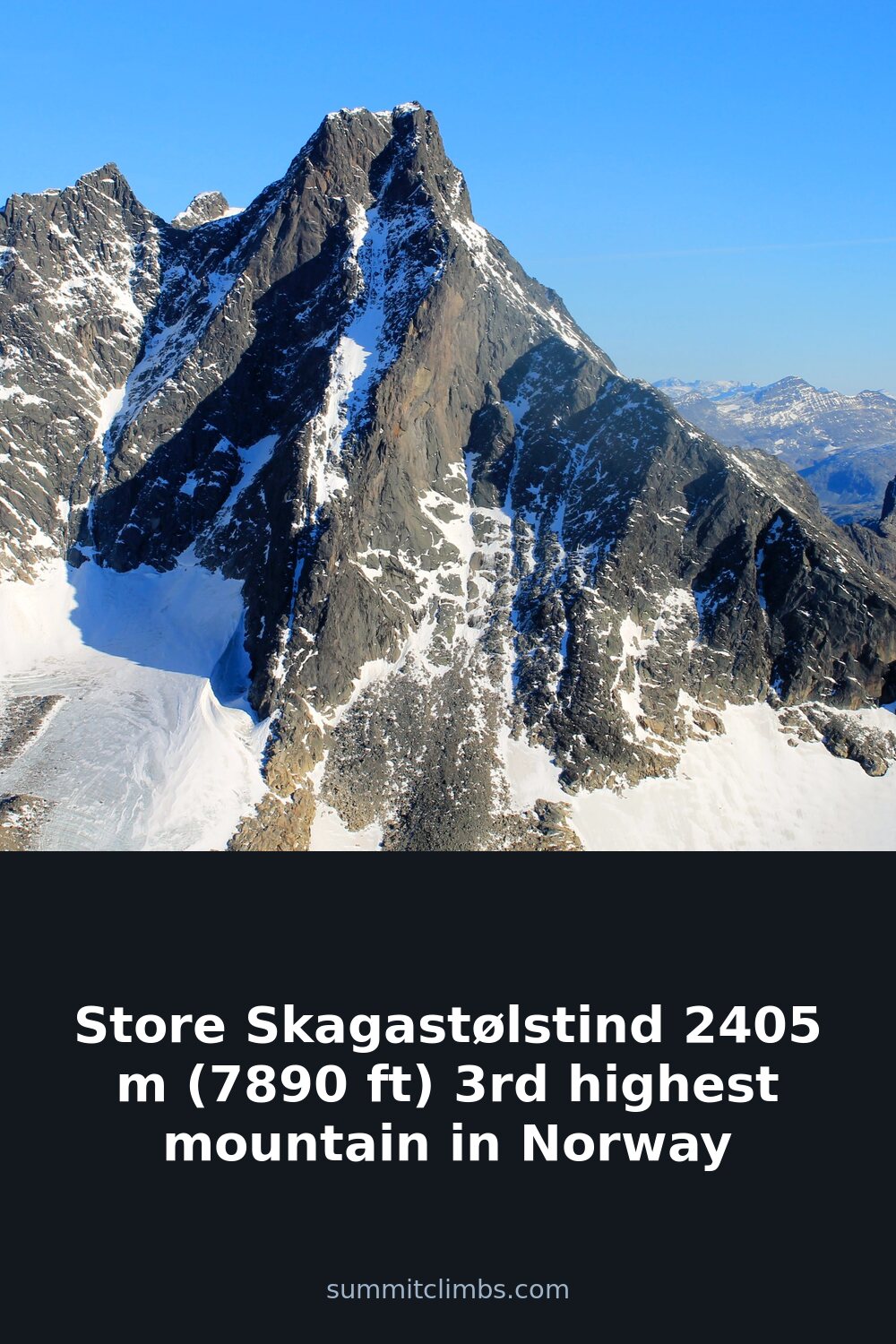 Store Skagastølstind 2405 m (7890 ft) 3rd highest mountain in Norway
